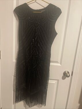 Beaded Fringe Cocktail Dress - Black M Babeyond 17 P2P 41 S2H